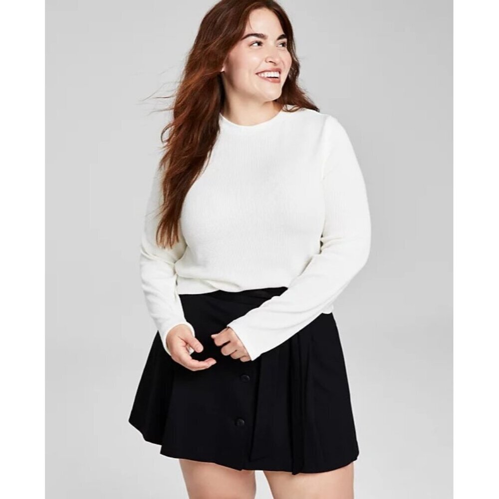 And Now This Womens Trendy Plus Size 1X Ribbed Crewneck Top in Calla Lily‎ 1657